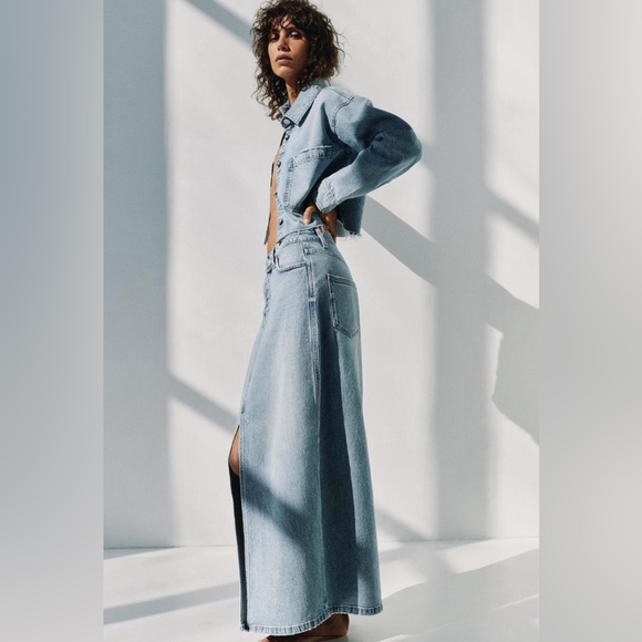 ZARA NEW WITH TAGS Z1975 DENIM MIDI SKIRT - Picture 8 of 12